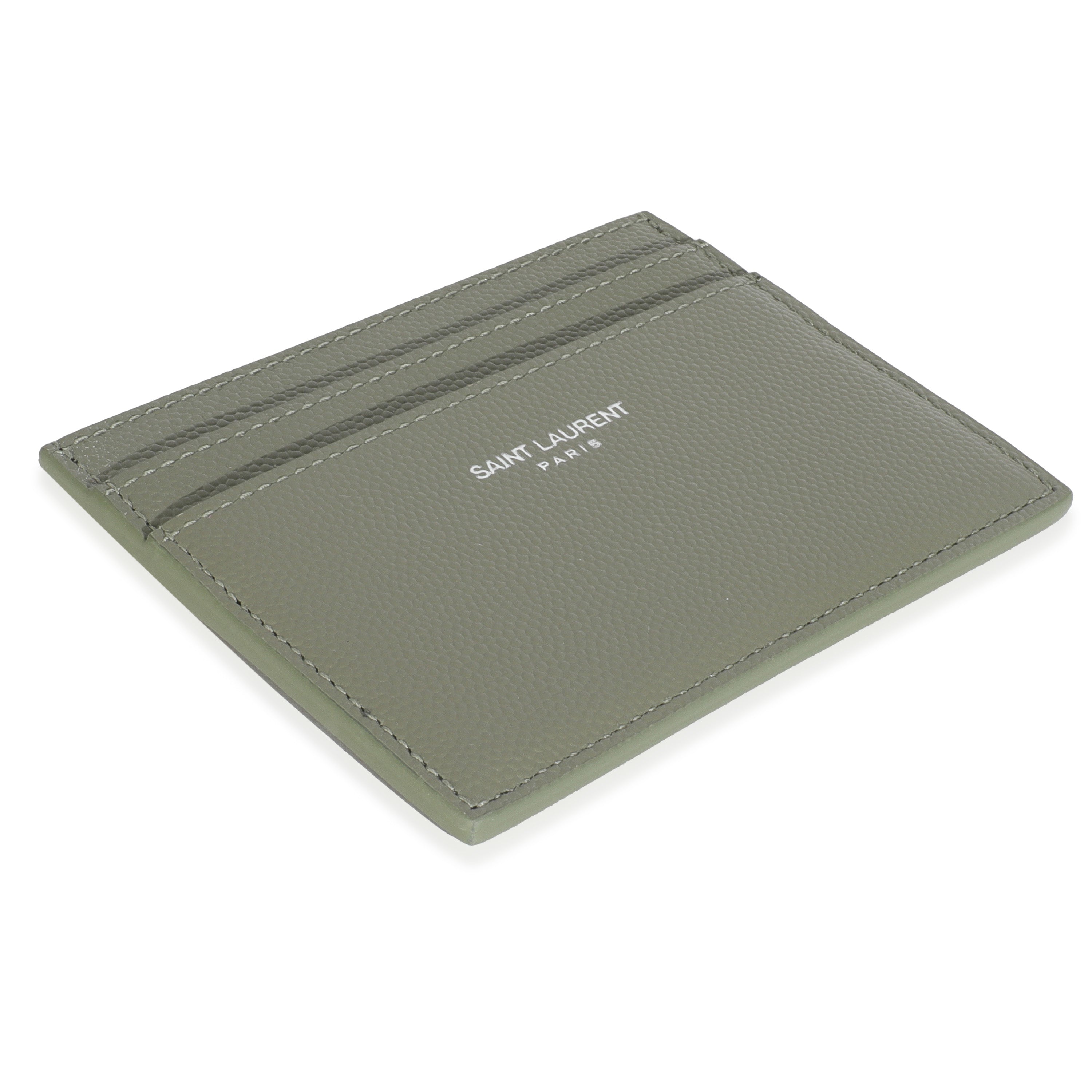 Saint Laurent Light Khaki Grain De Poudre Credit Card Case