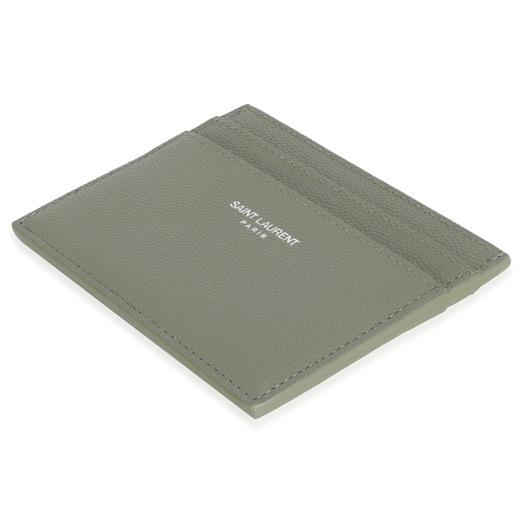 Saint Laurent Light Khaki Grain De Poudre Credit Card Case