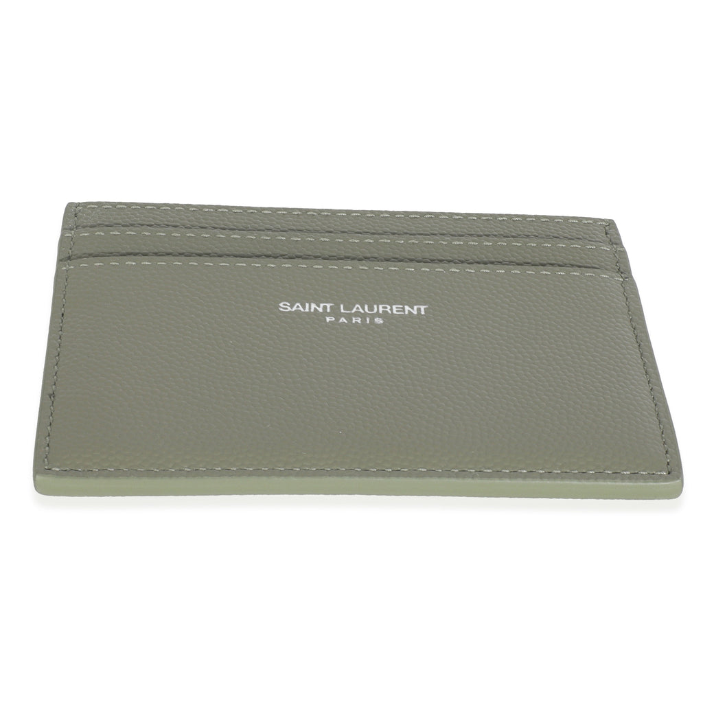 Saint Laurent Light Khaki Grain De Poudre Credit Card Case