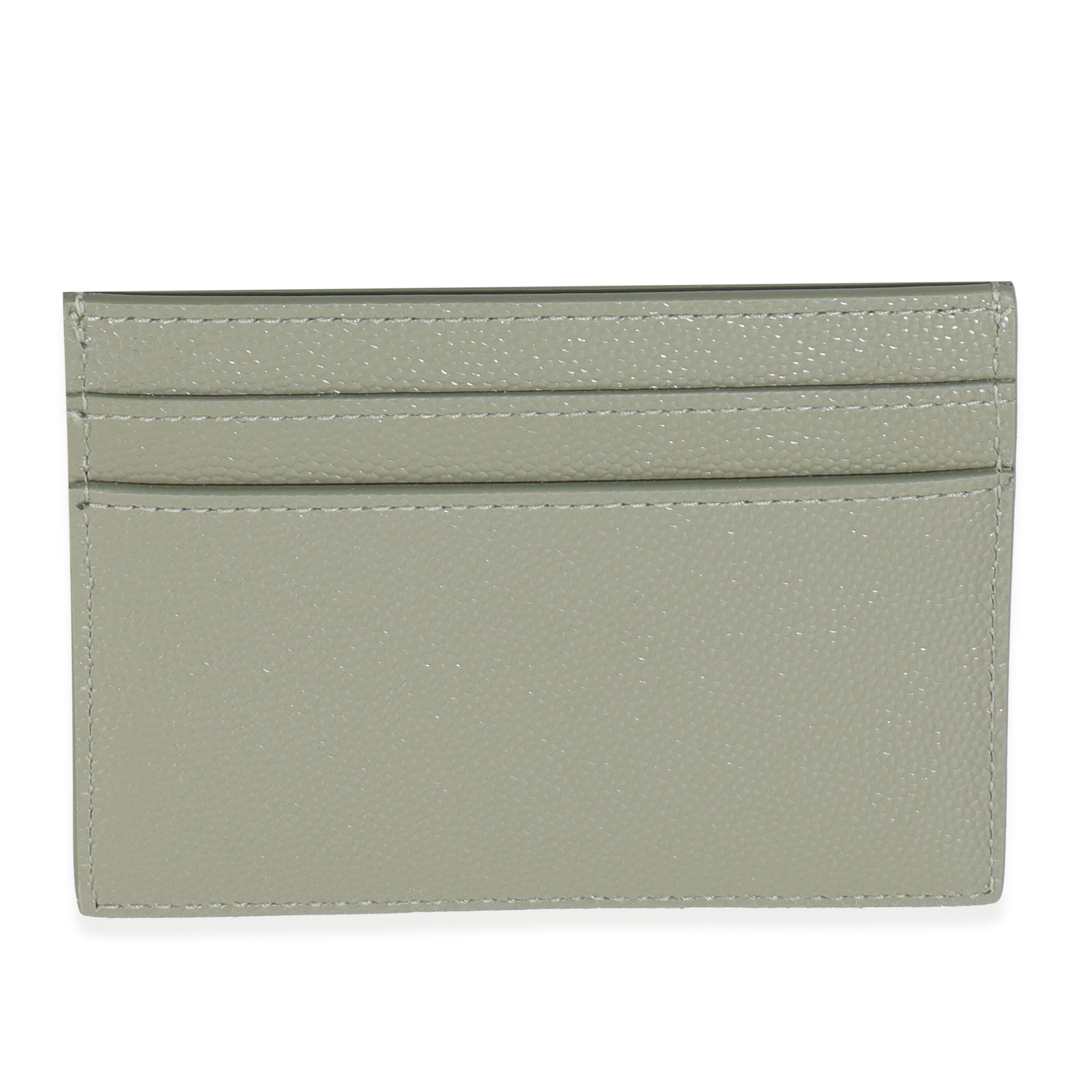 Saint Laurent Light Khaki Grain De Poudre Credit Card Case