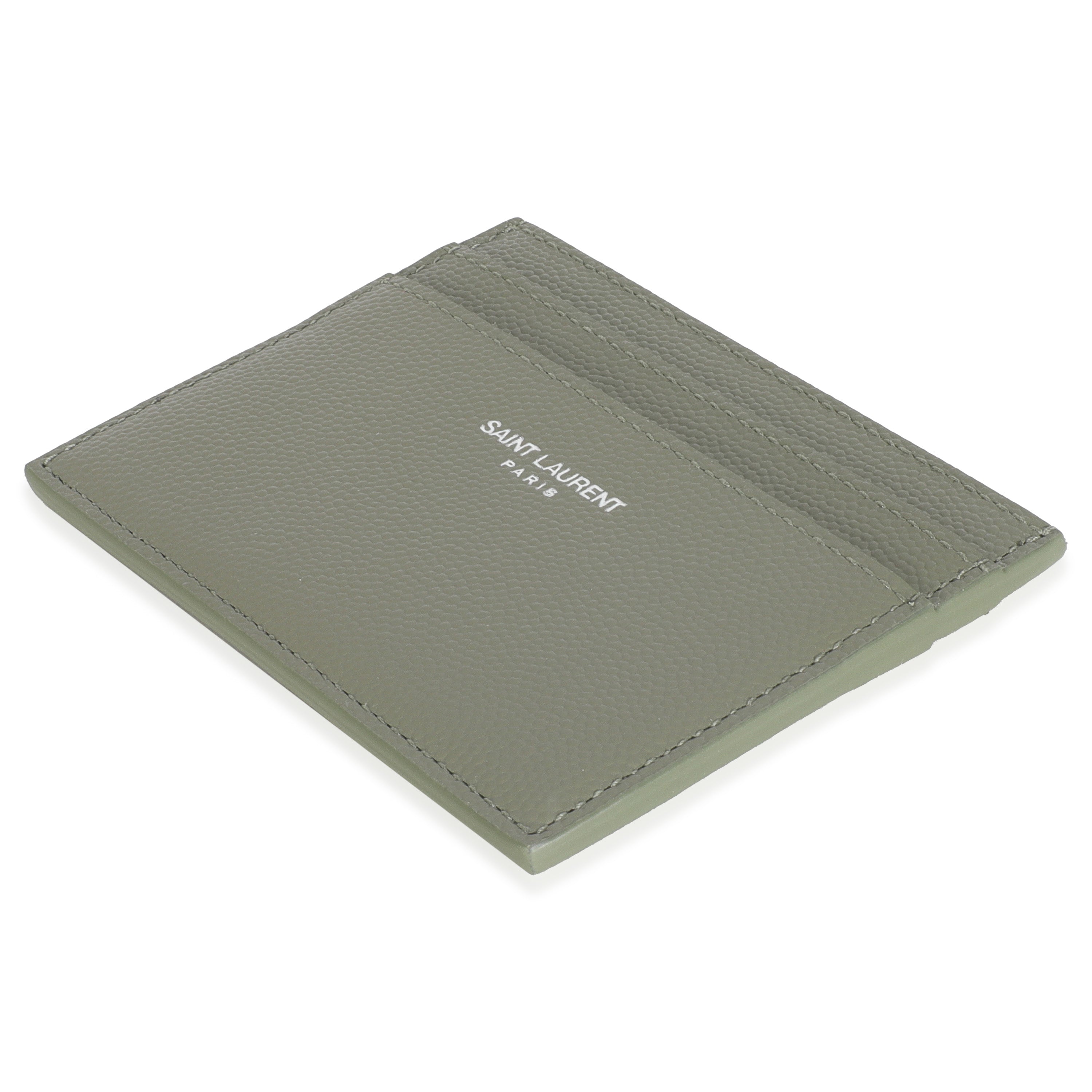Saint Laurent Light Khaki Grain De Poudre Credit Card Case