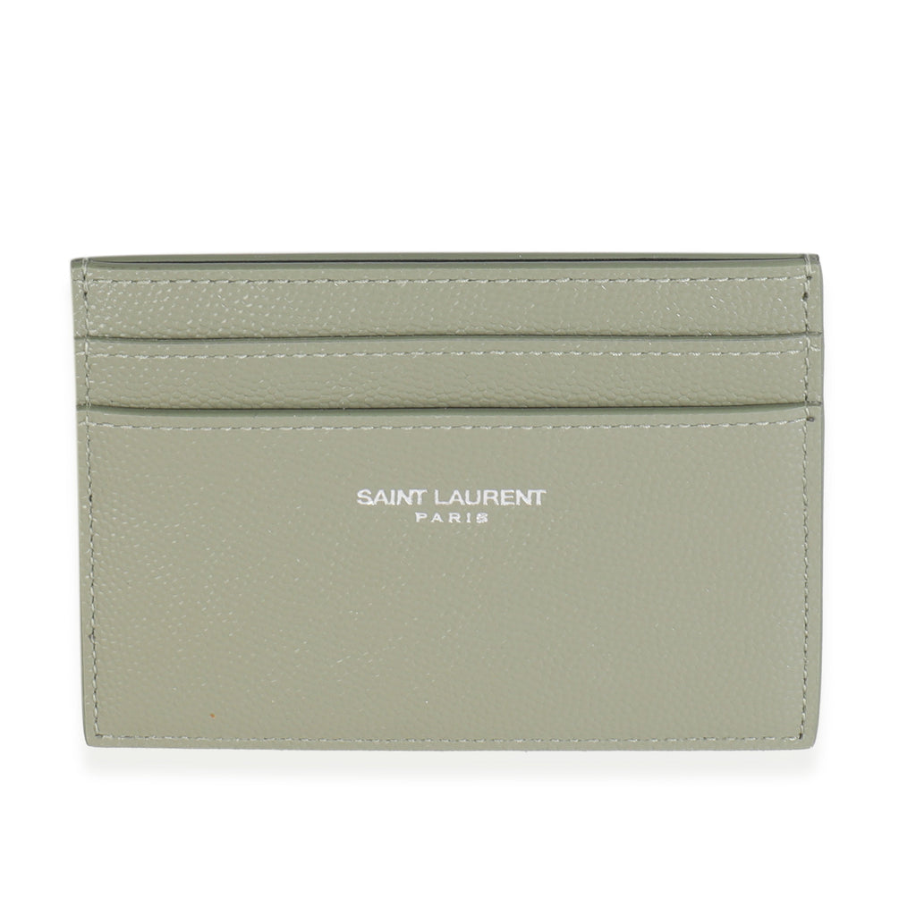 Saint Laurent Light Khaki Grain De Poudre Credit Card Case