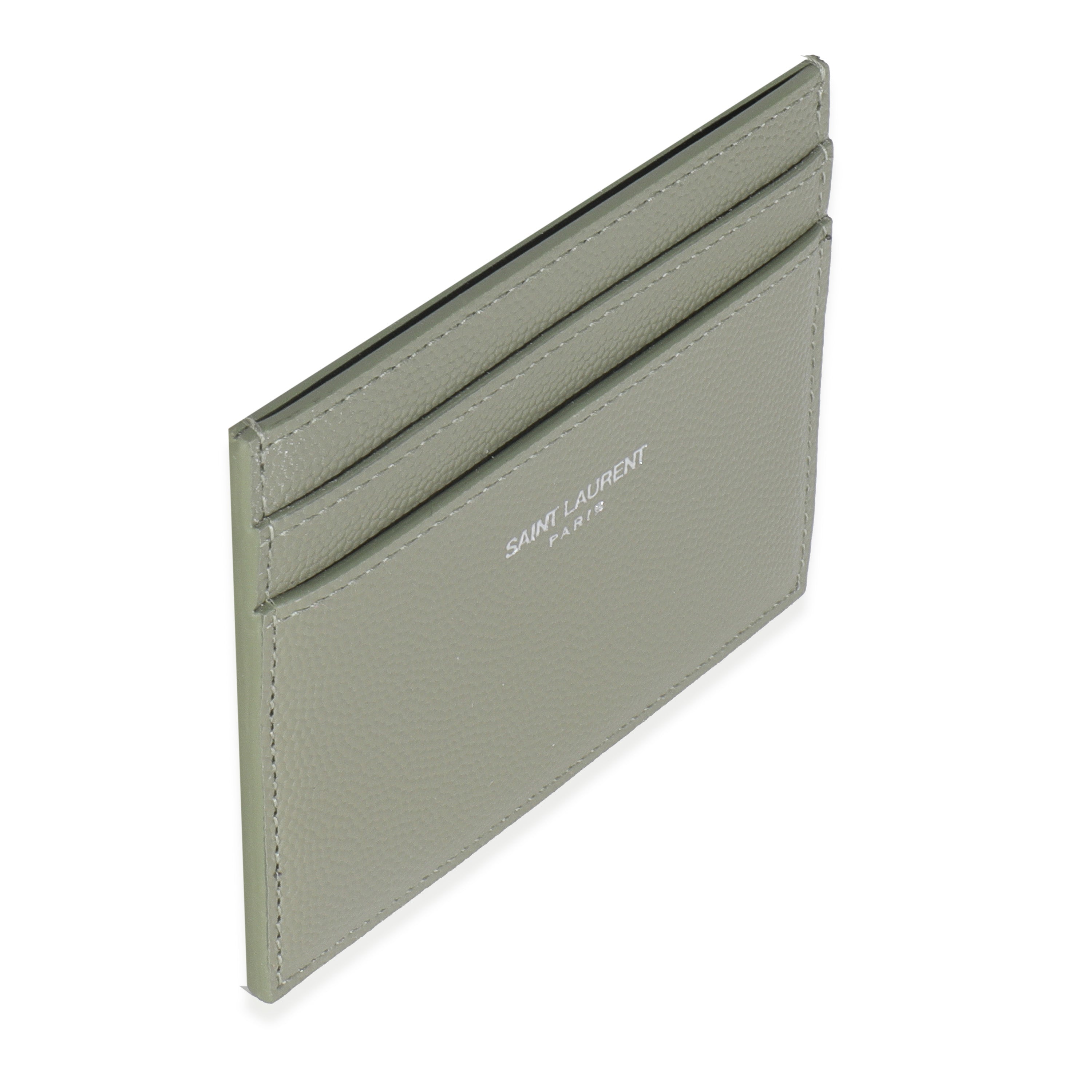 Saint Laurent Light Khaki Grain De Poudre Credit Card Case