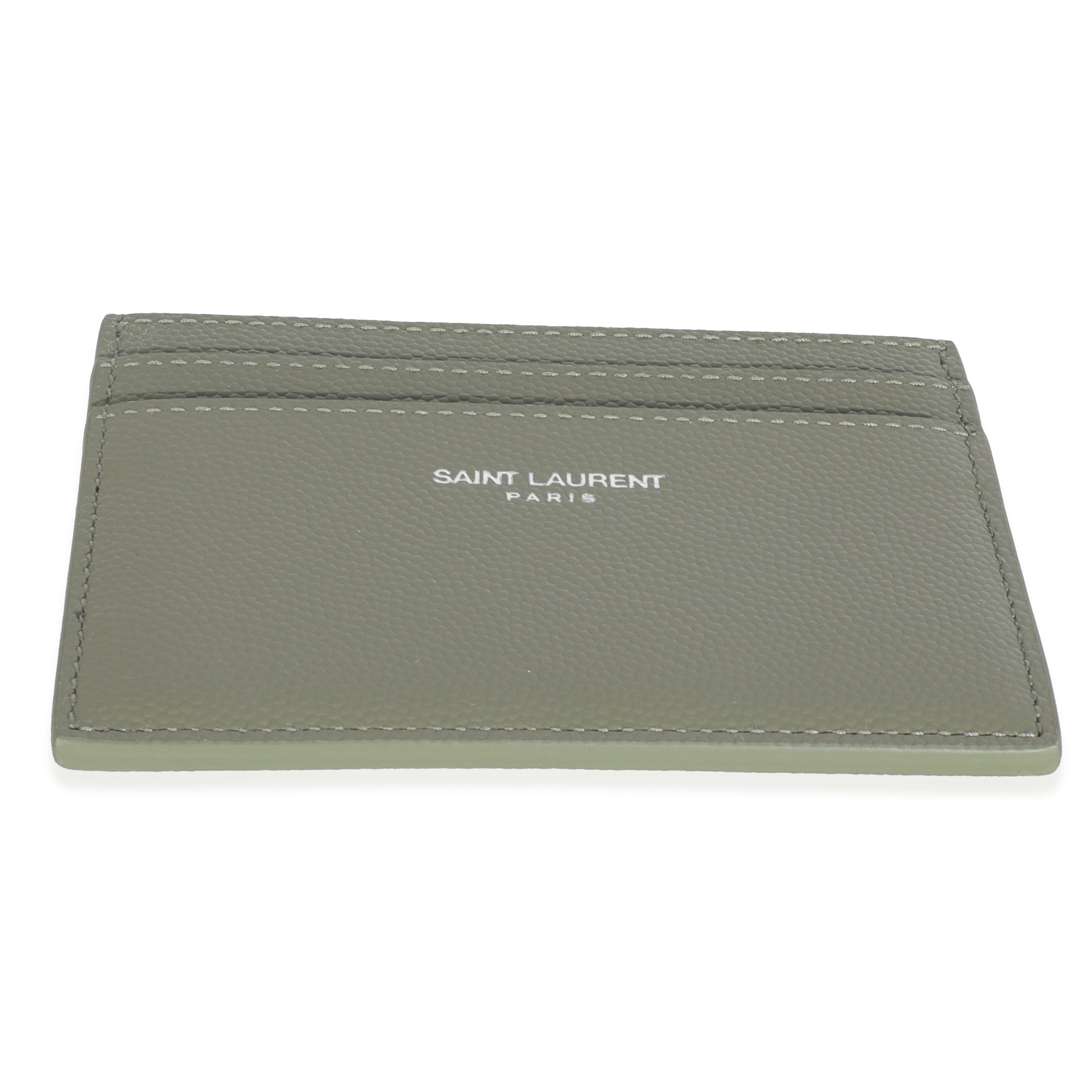 Saint Laurent Light Khaki Grain De Poudre Credit Card Case