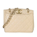 Chanel Vintage Beige Quilted Lambskin CC Shoulder Tote