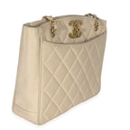 Chanel Vintage Beige Quilted Lambskin CC Shoulder Tote