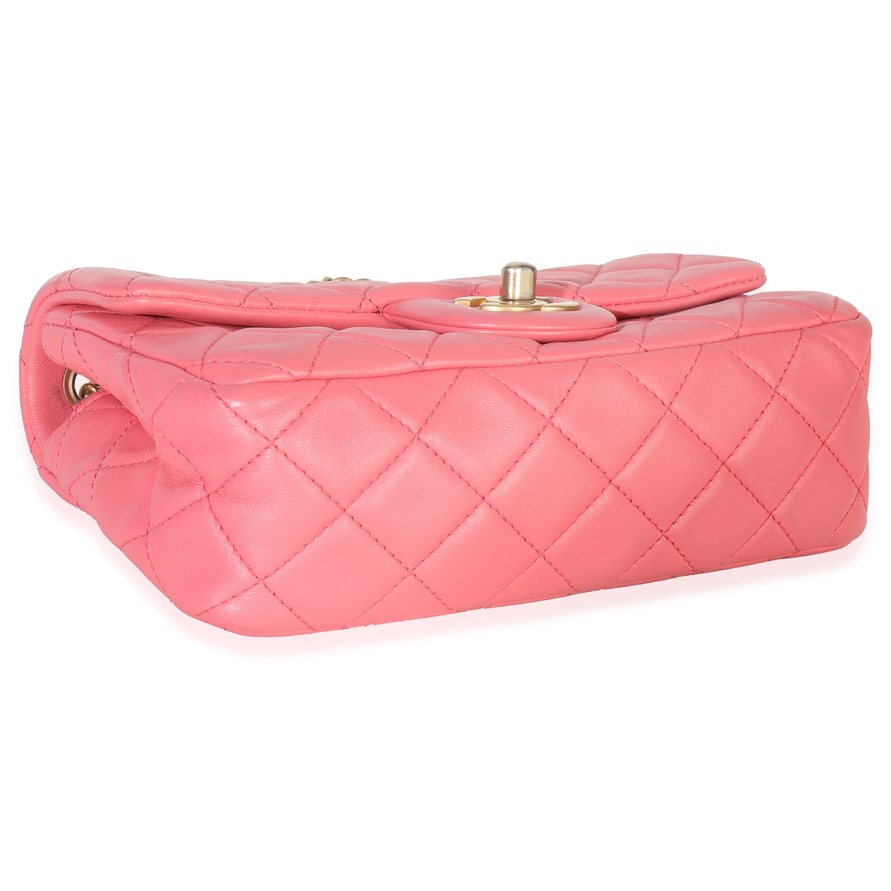Chanel Pink Quilted Lambskin Pearl Crush Mini Rectangular Flap Bag