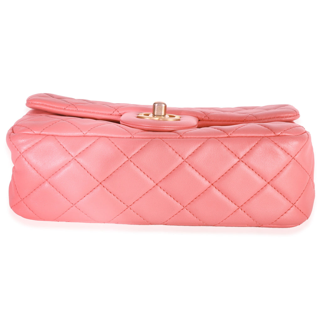 Chanel Pink Quilted Lambskin Pearl Crush Mini Rectangular Flap Bag
