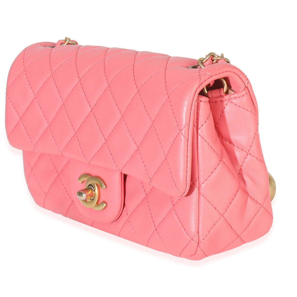 Chanel Pink Quilted Lambskin Pearl Crush Mini Rectangular Flap Bag