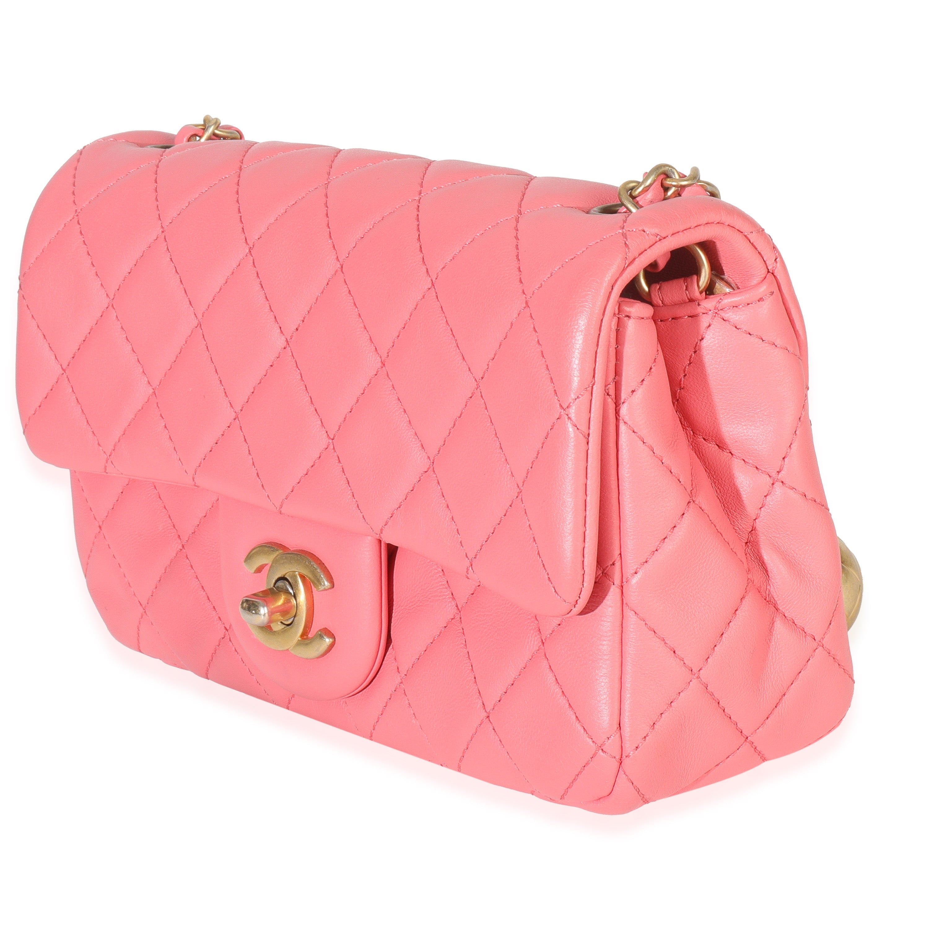 Chanel Pink Quilted Lambskin Pearl Crush Mini Rectangular Flap Bag
