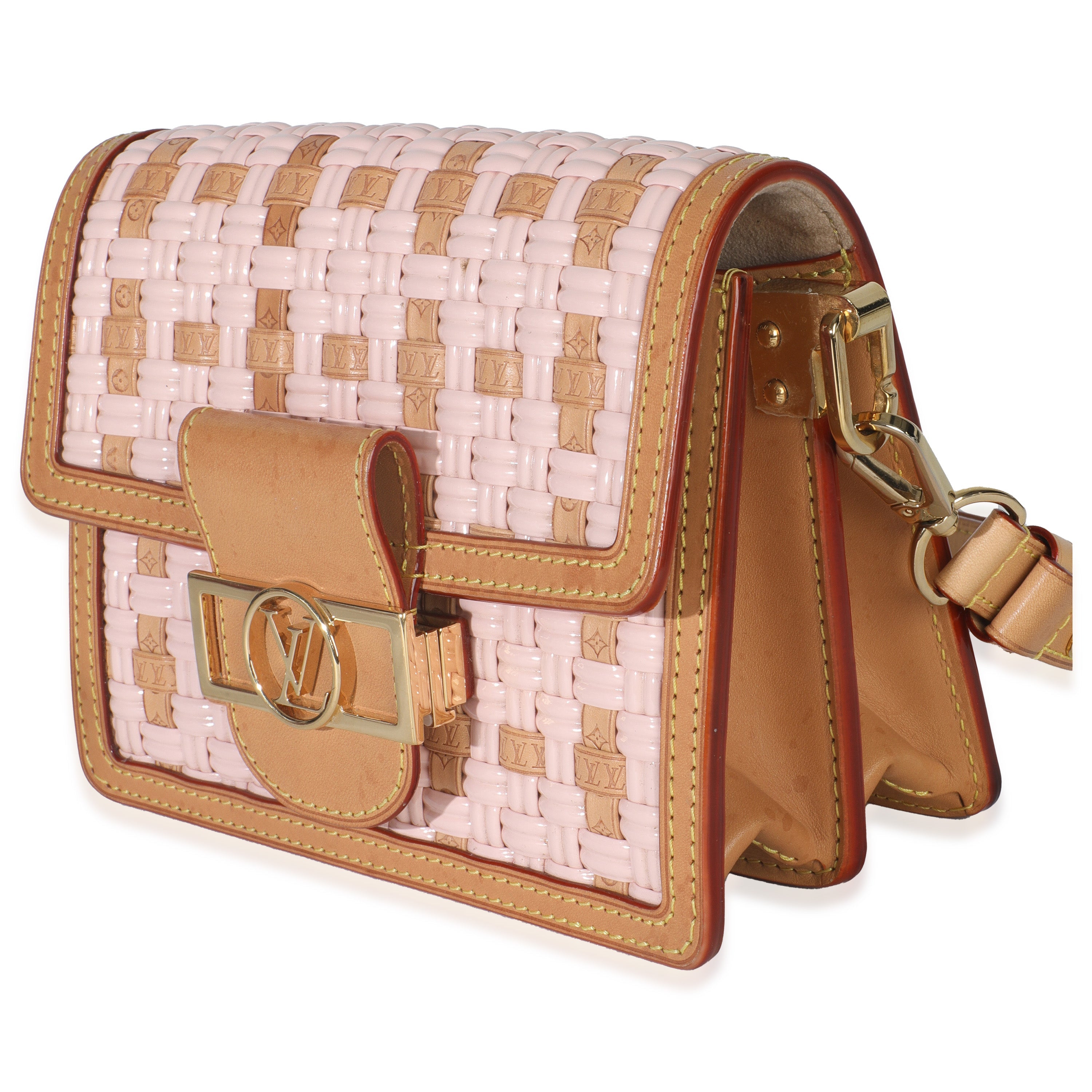Louis Vuitton Pink Brown Leather Woven Dauphine PM