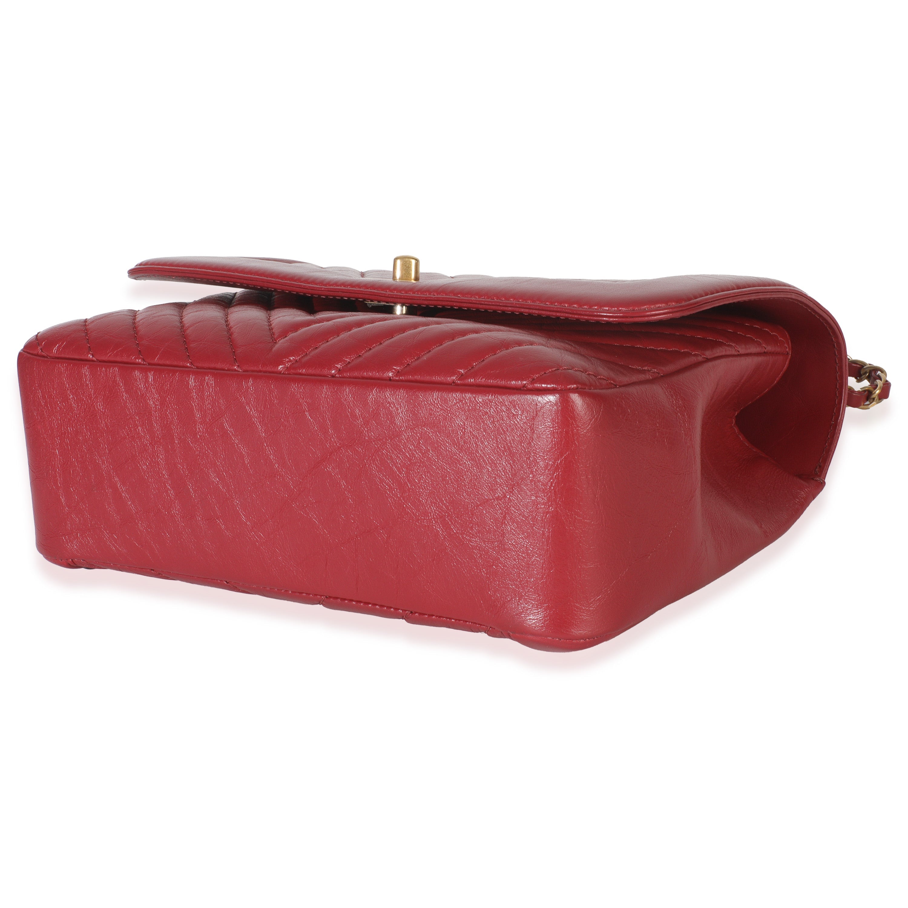 Chanel Red Chevron Calfskin Top Handle Flap Bag