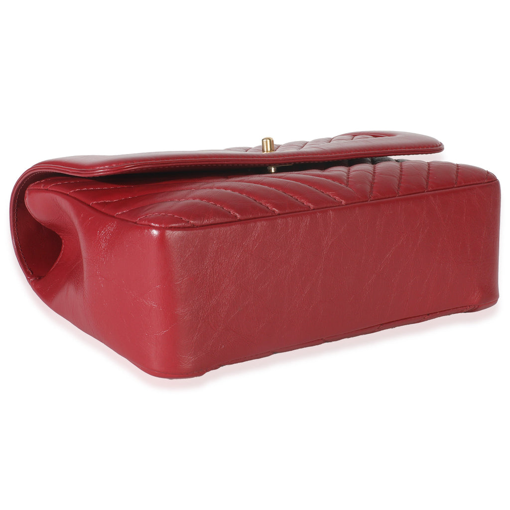 Chanel Red Chevron Calfskin Top Handle Flap Bag