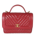 Chanel Red Chevron Calfskin Top Handle Flap Bag