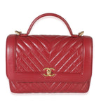 Chanel Red Chevron Calfskin Top Handle Flap Bag
