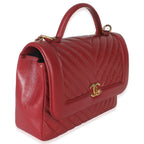 Chanel Red Chevron Calfskin Top Handle Flap Bag