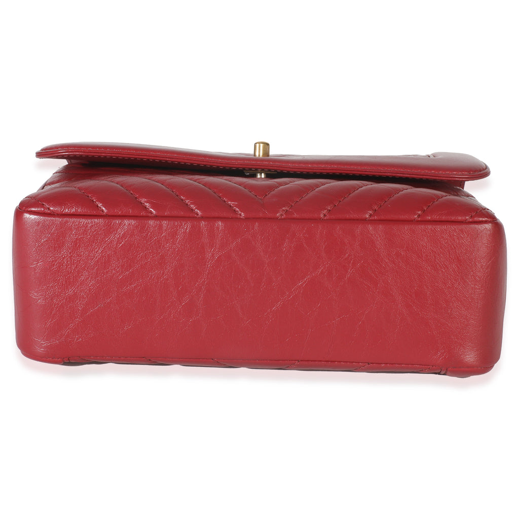 Chanel Red Chevron Calfskin Top Handle Flap Bag