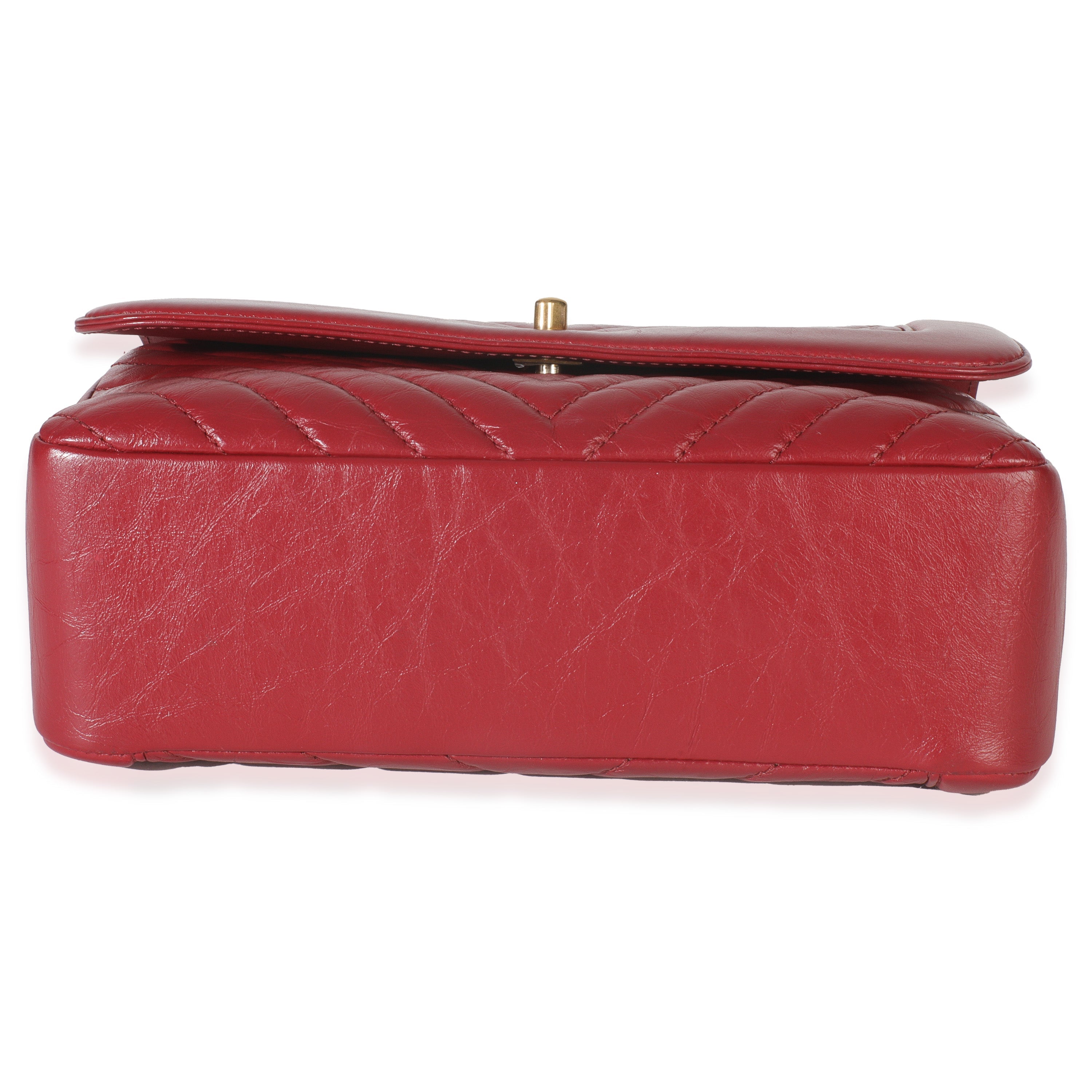 Chanel Red Chevron Calfskin Top Handle Flap Bag