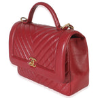 Chanel Red Chevron Calfskin Top Handle Flap Bag