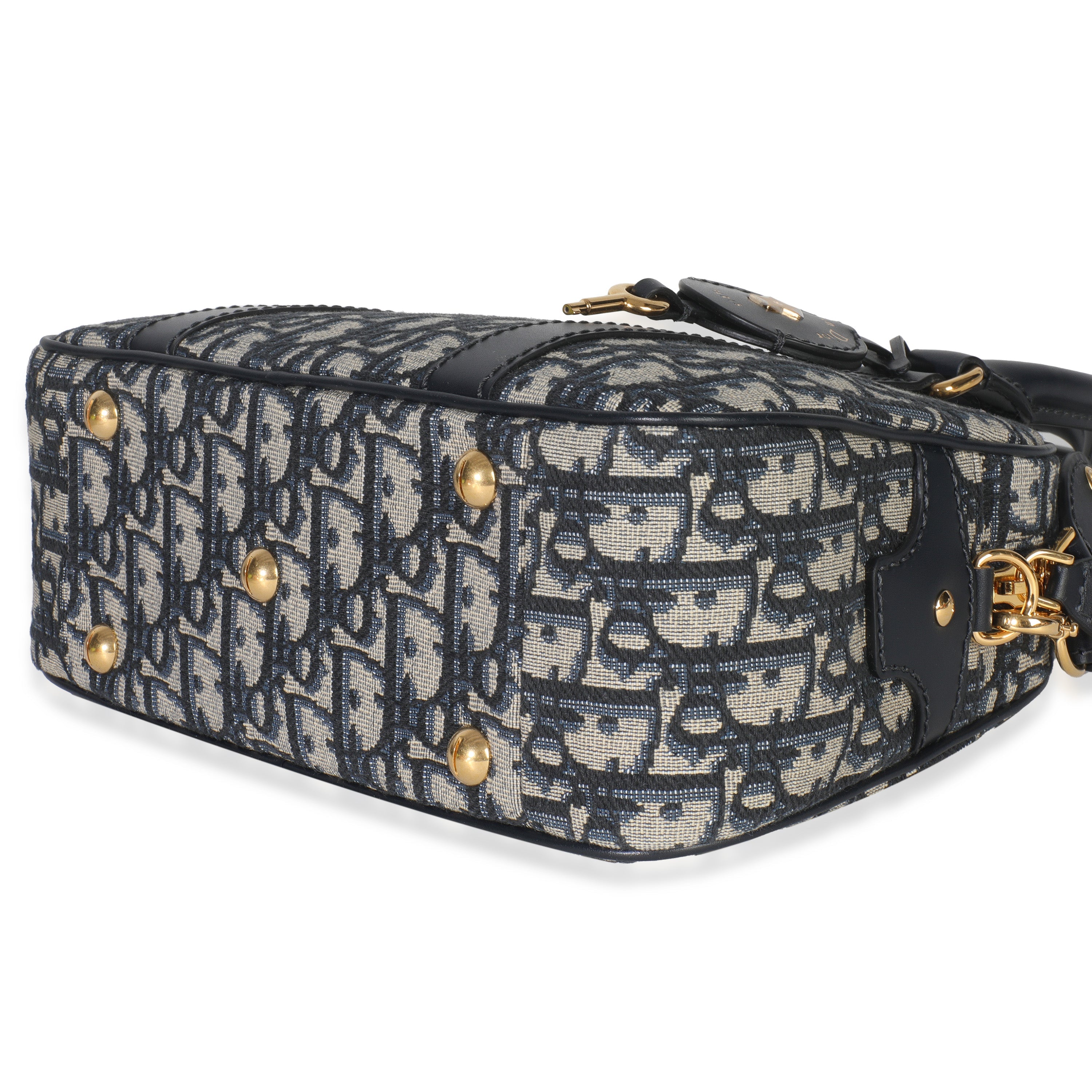 Christian Dior Navy Oblique Canvas Small D Vibe Bowling Bag