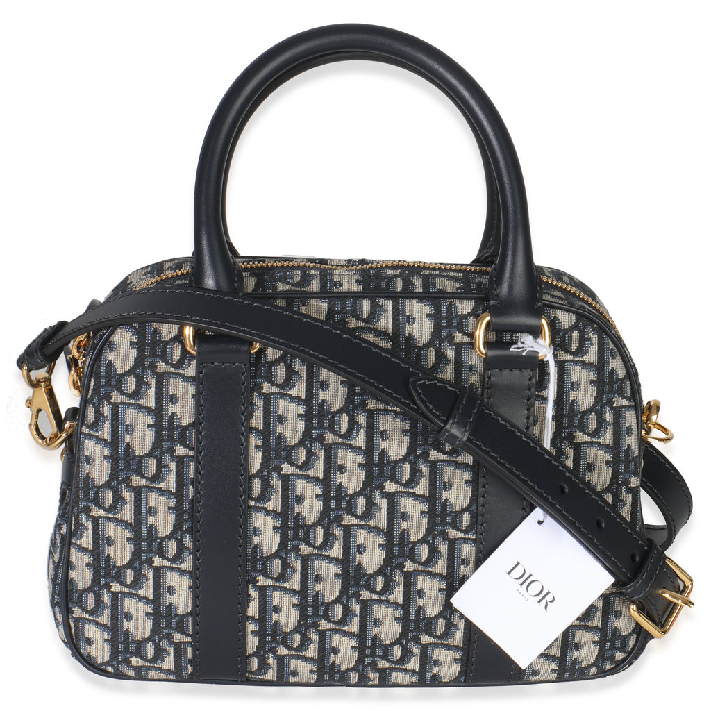 Christian Dior Navy Oblique Canvas Small D Vibe Bowling Bag