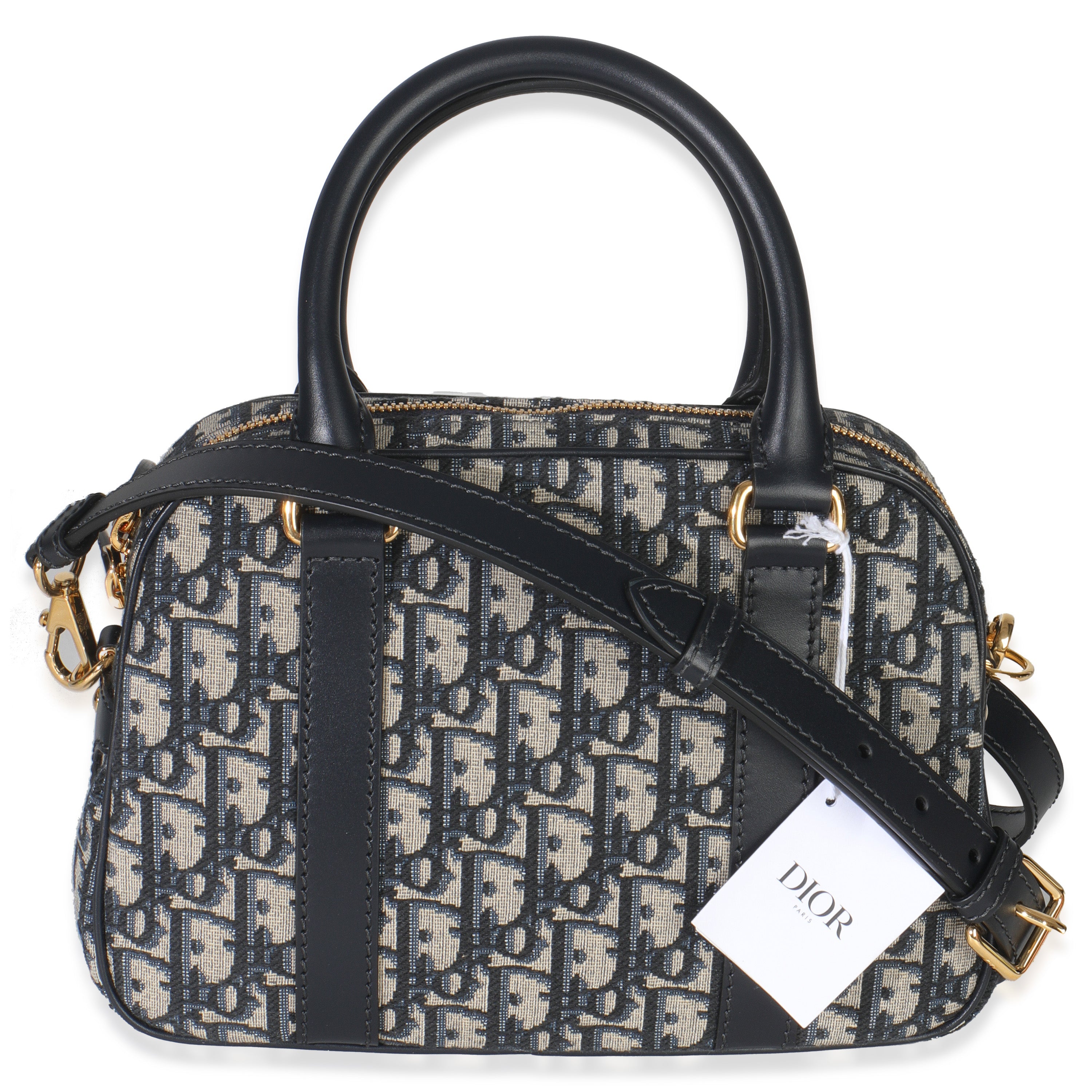 Christian Dior Navy Oblique Canvas Small D Vibe Bowling Bag