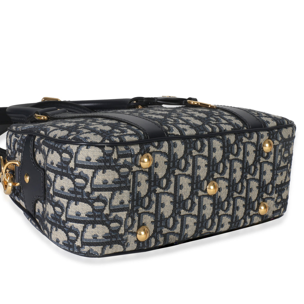 Christian Dior Navy Oblique Canvas Small D Vibe Bowling Bag