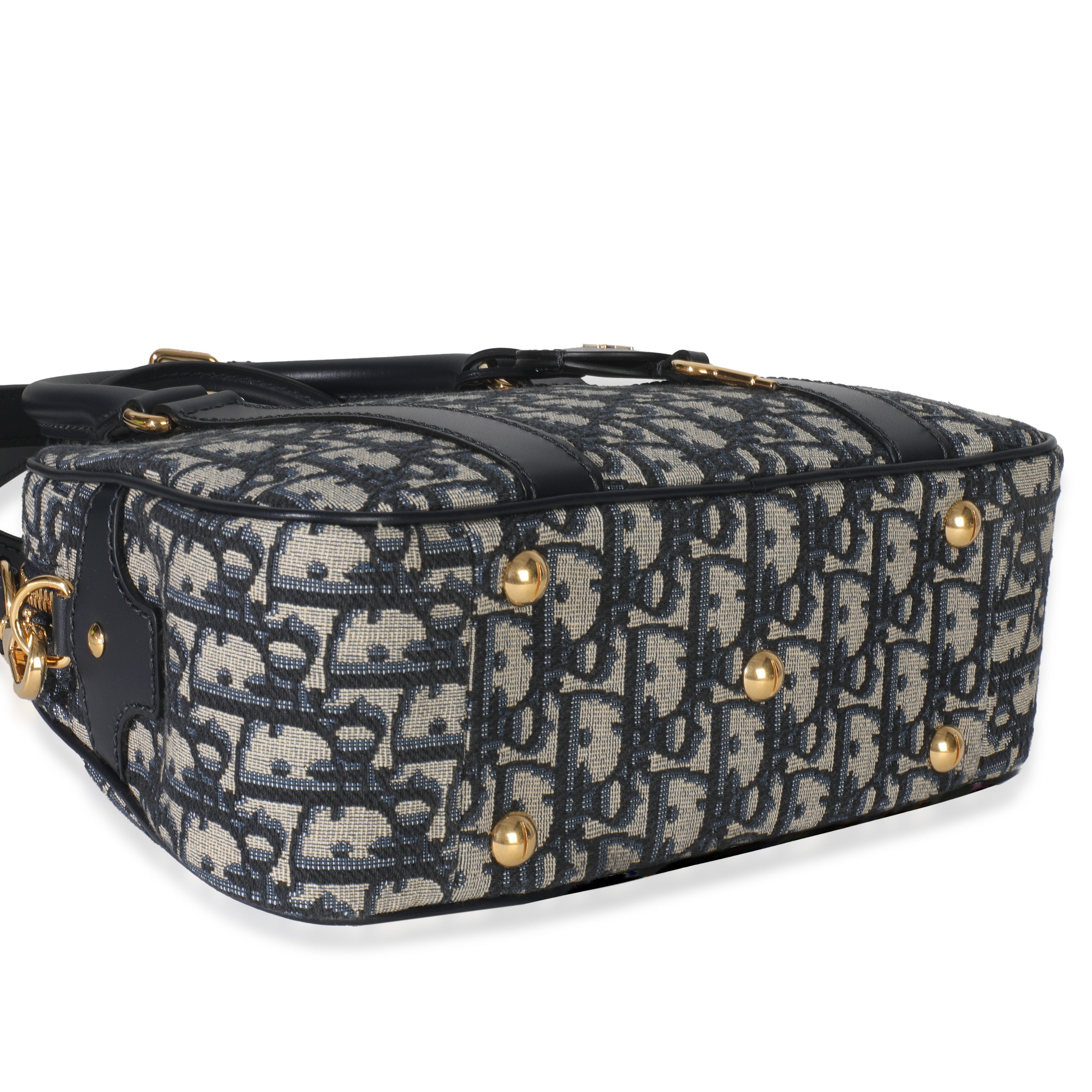 Christian Dior Navy Oblique Canvas Small D Vibe Bowling Bag