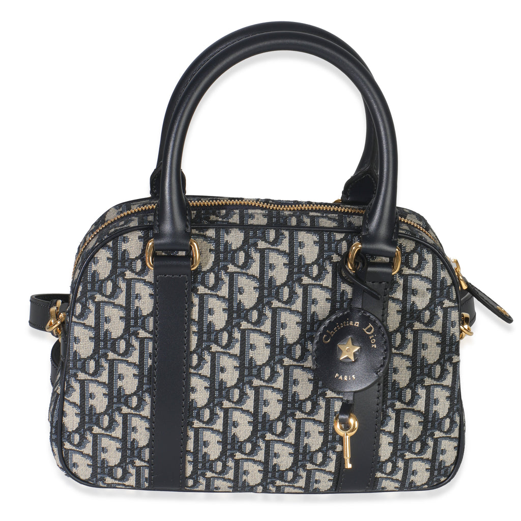 Christian Dior Navy Oblique Canvas Small D Vibe Bowling Bag