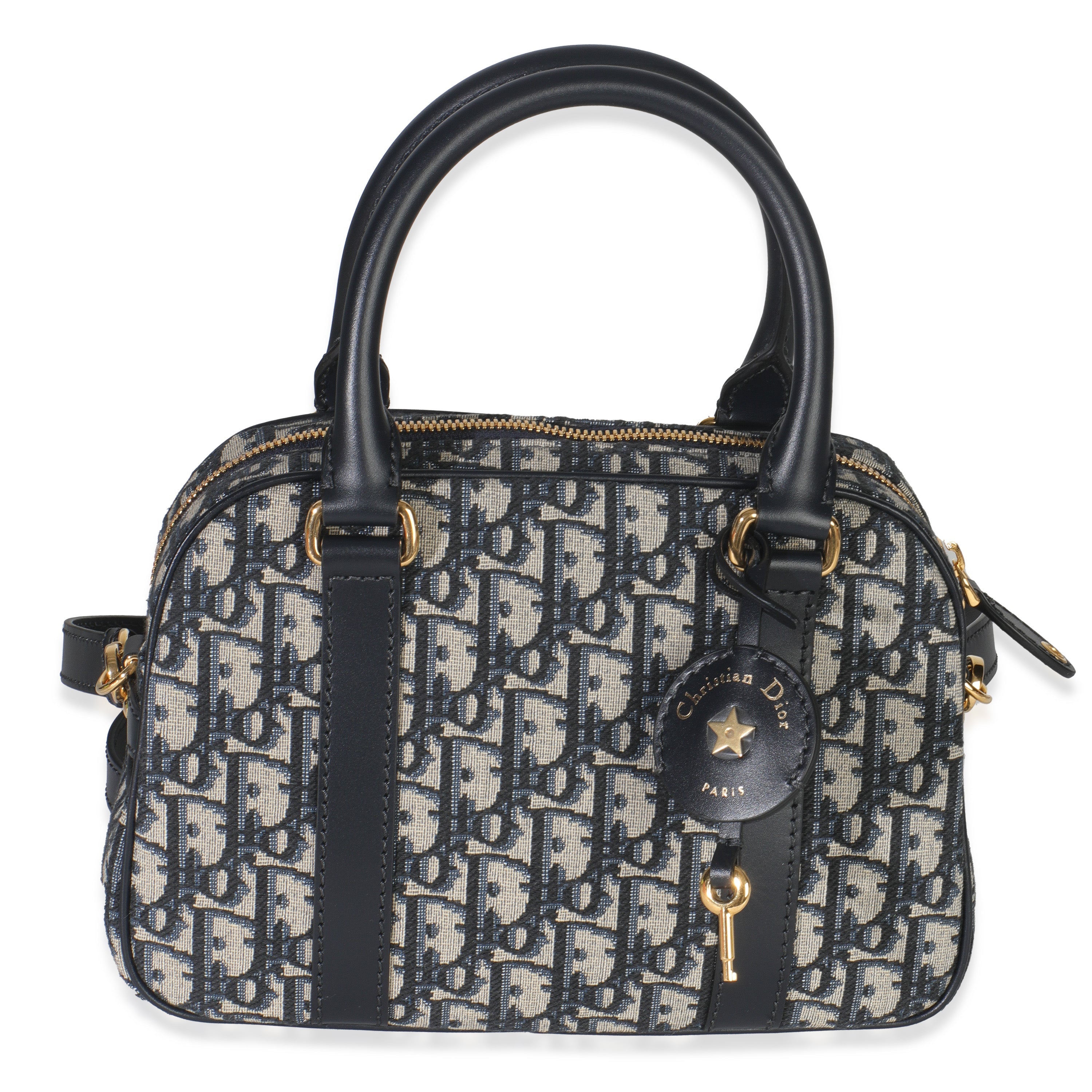 Christian Dior Navy Oblique Canvas Small D Vibe Bowling Bag