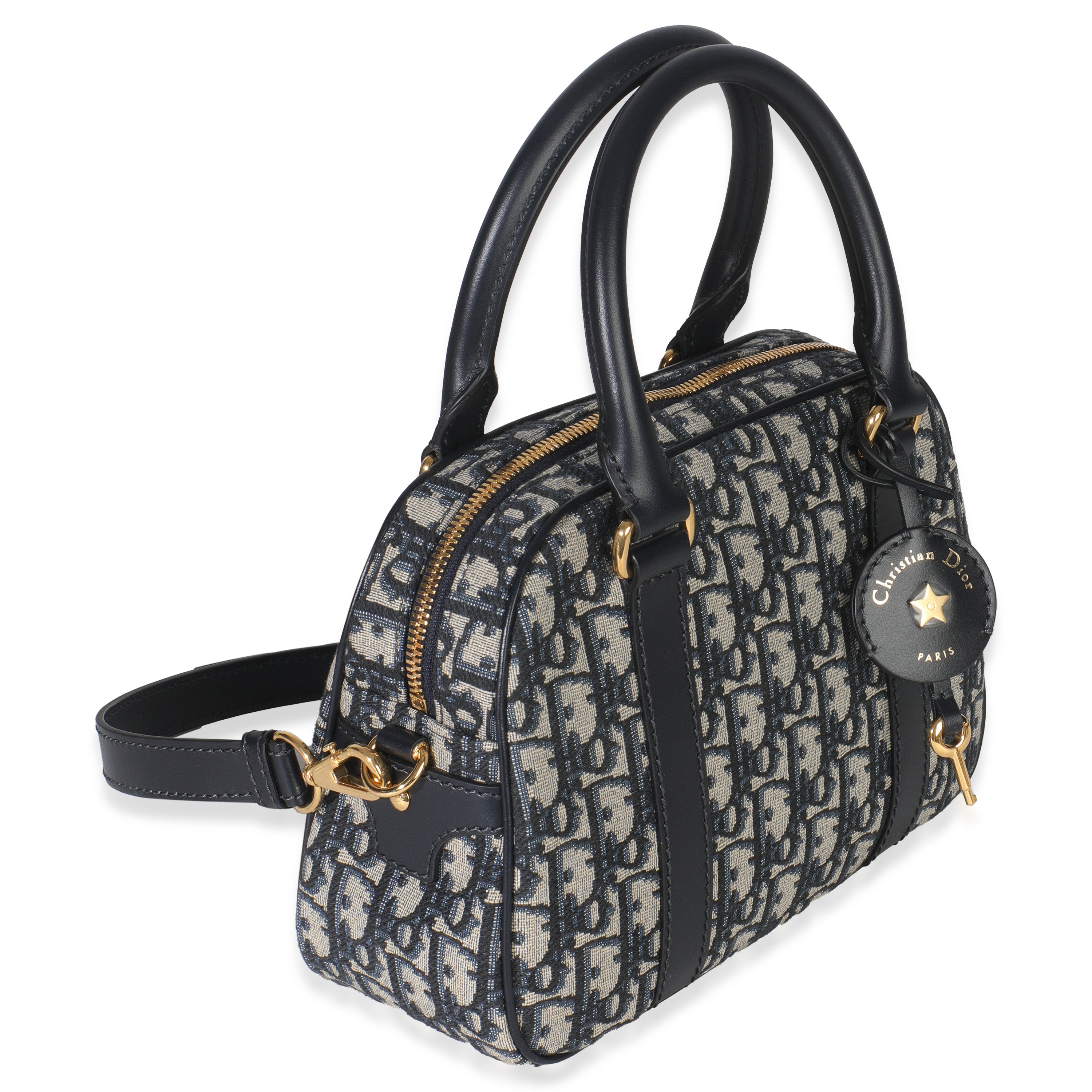 Christian Dior Navy Oblique Canvas Small D Vibe Bowling Bag
