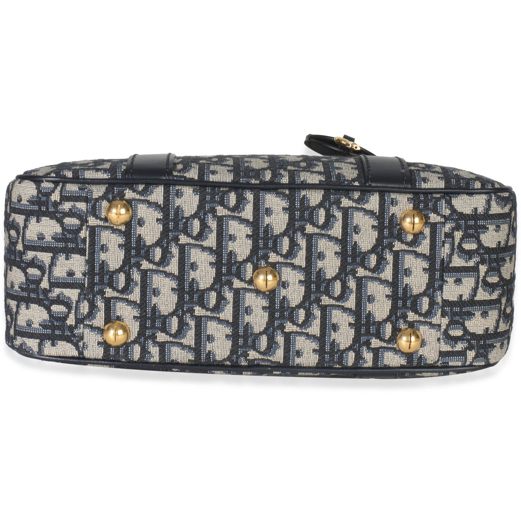 Christian Dior Navy Oblique Canvas Small D Vibe Bowling Bag