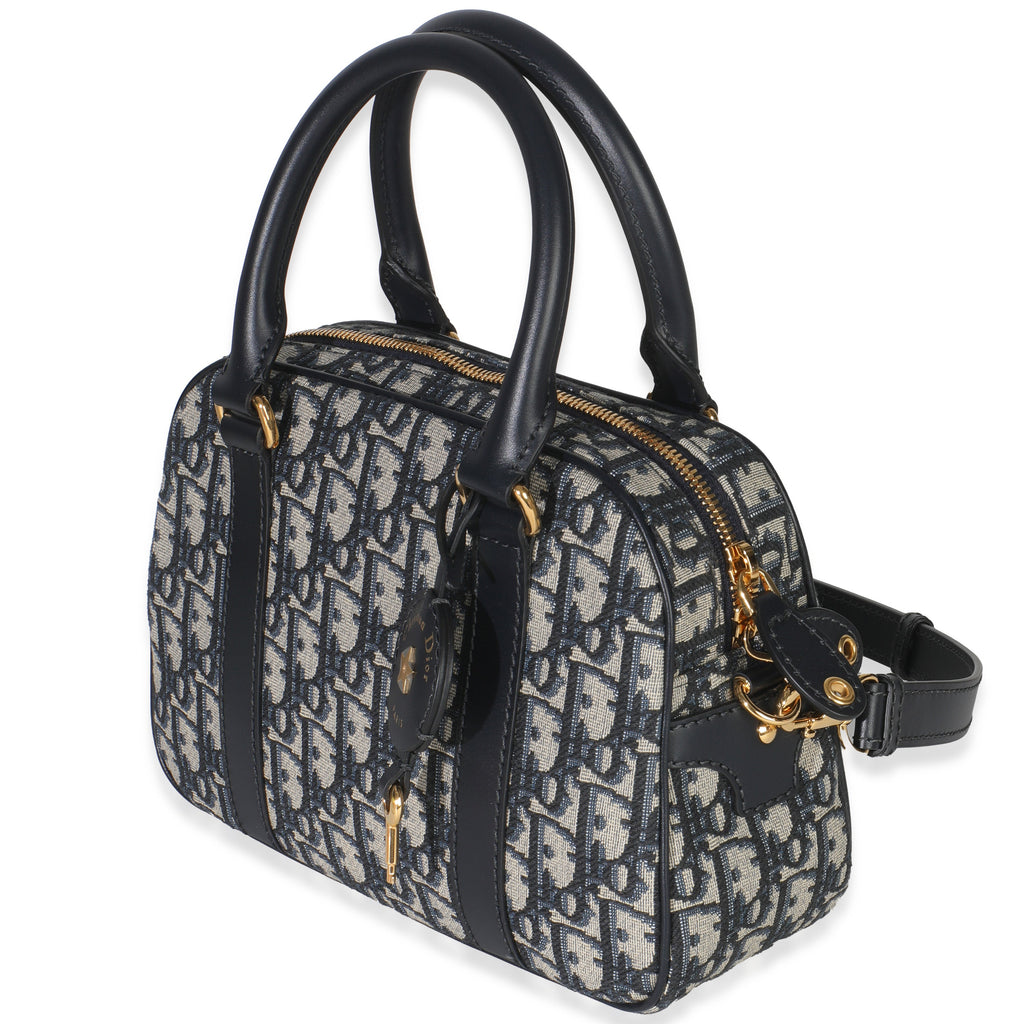 Christian Dior Navy Oblique Canvas Small D Vibe Bowling Bag