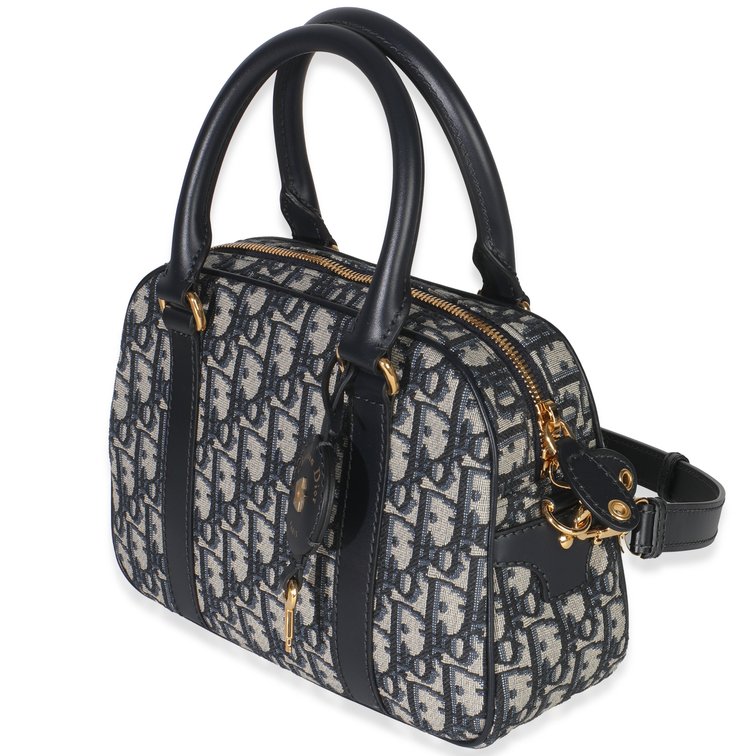 Christian Dior Navy Oblique Canvas Small D Vibe Bowling Bag