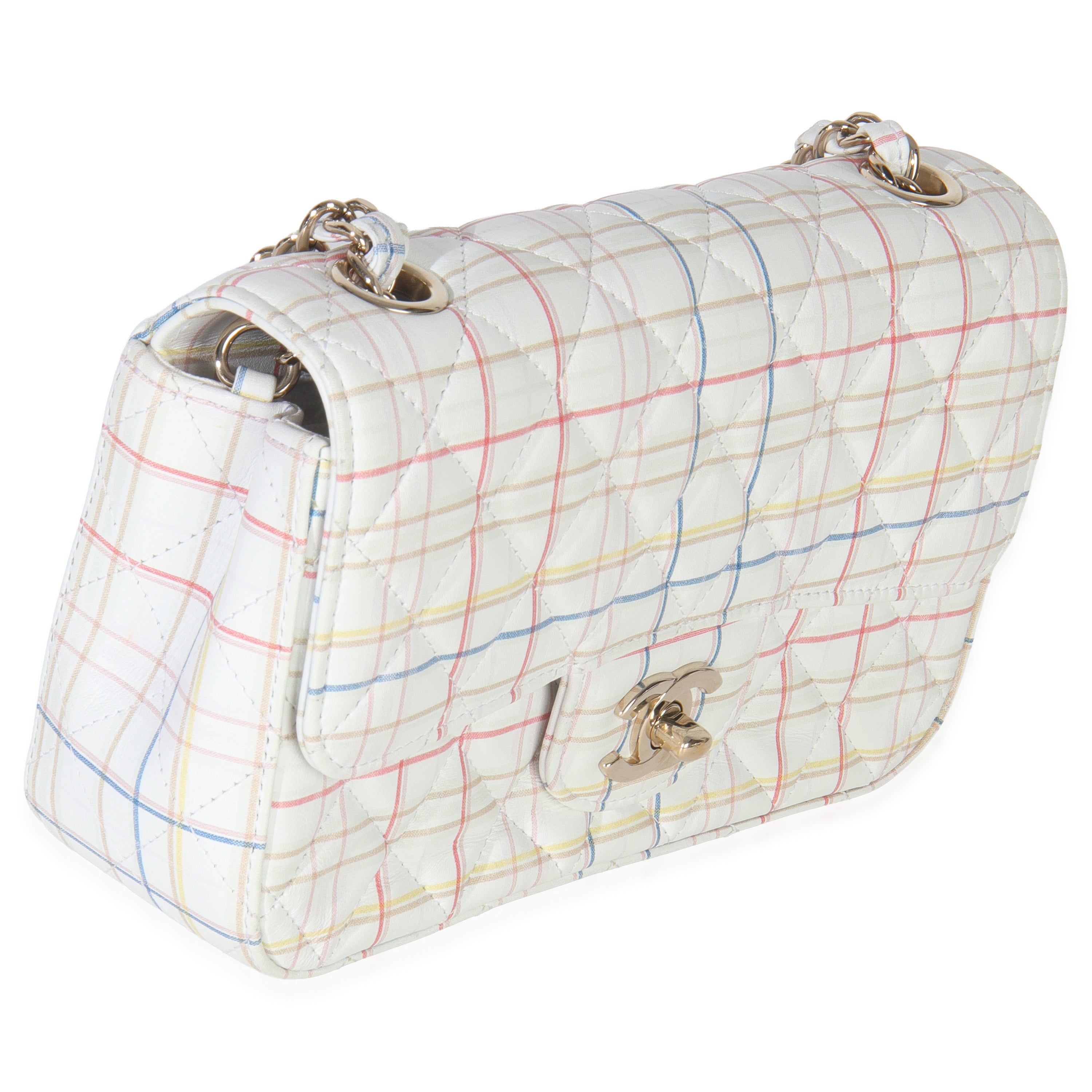 Chanel White Multicolor Calfskin Tweed Print Mini Rectangular Flap Bag