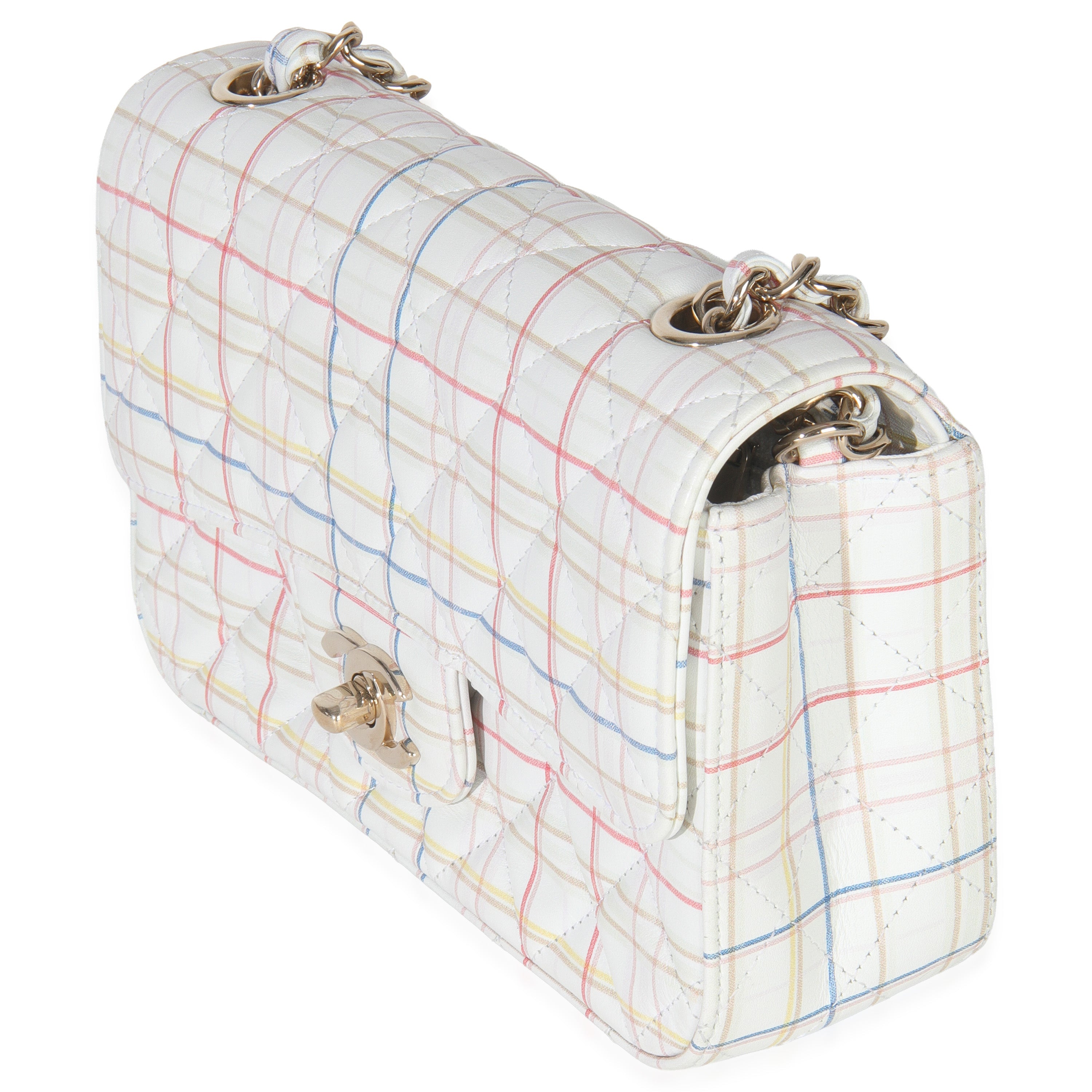 Chanel White Multicolor Calfskin Tweed Print Mini Rectangular Flap Bag