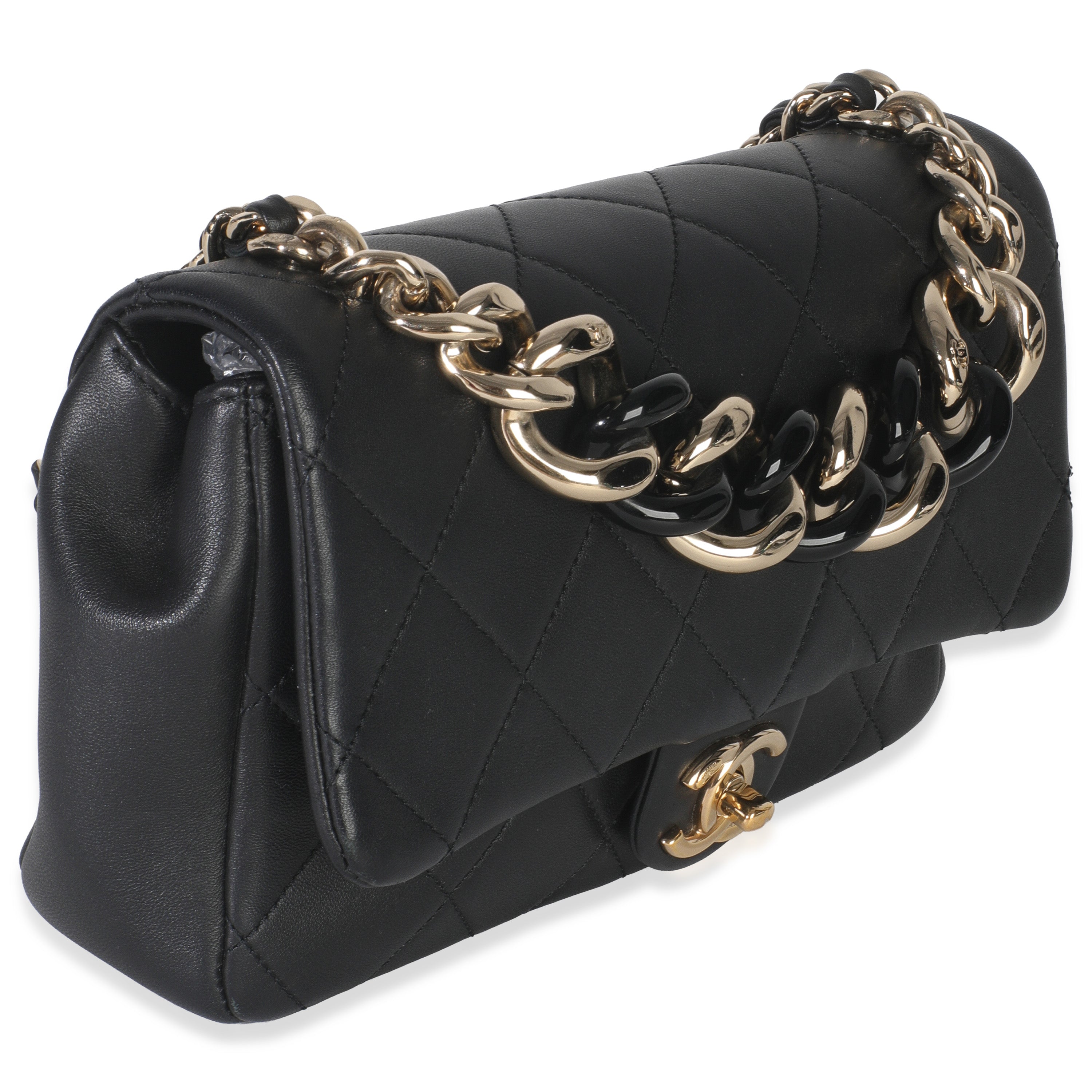 Chanel Black Quilted Lambskin Resin Elegant Chain Flap Bag