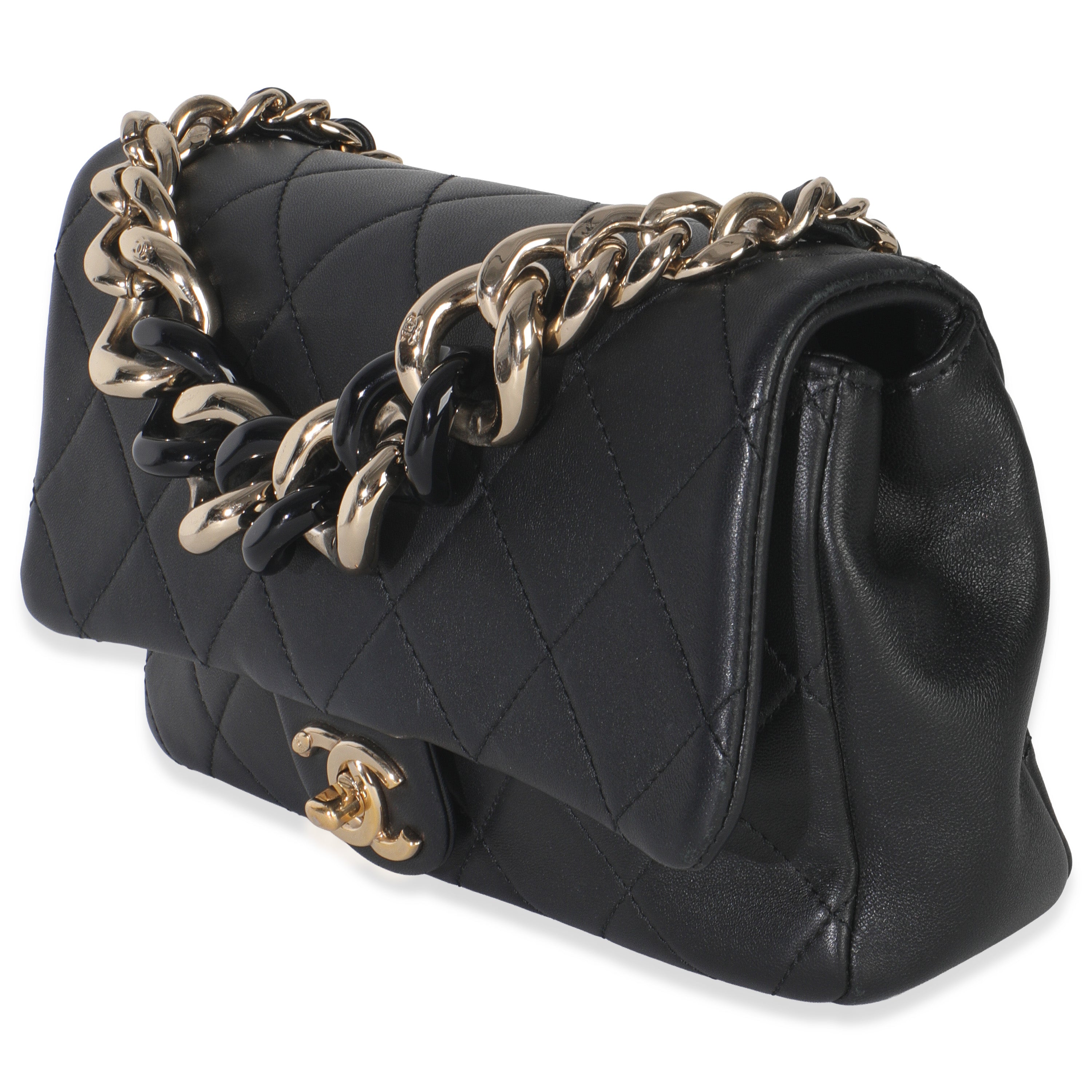 Chanel Black Quilted Lambskin Resin Elegant Chain Flap Bag