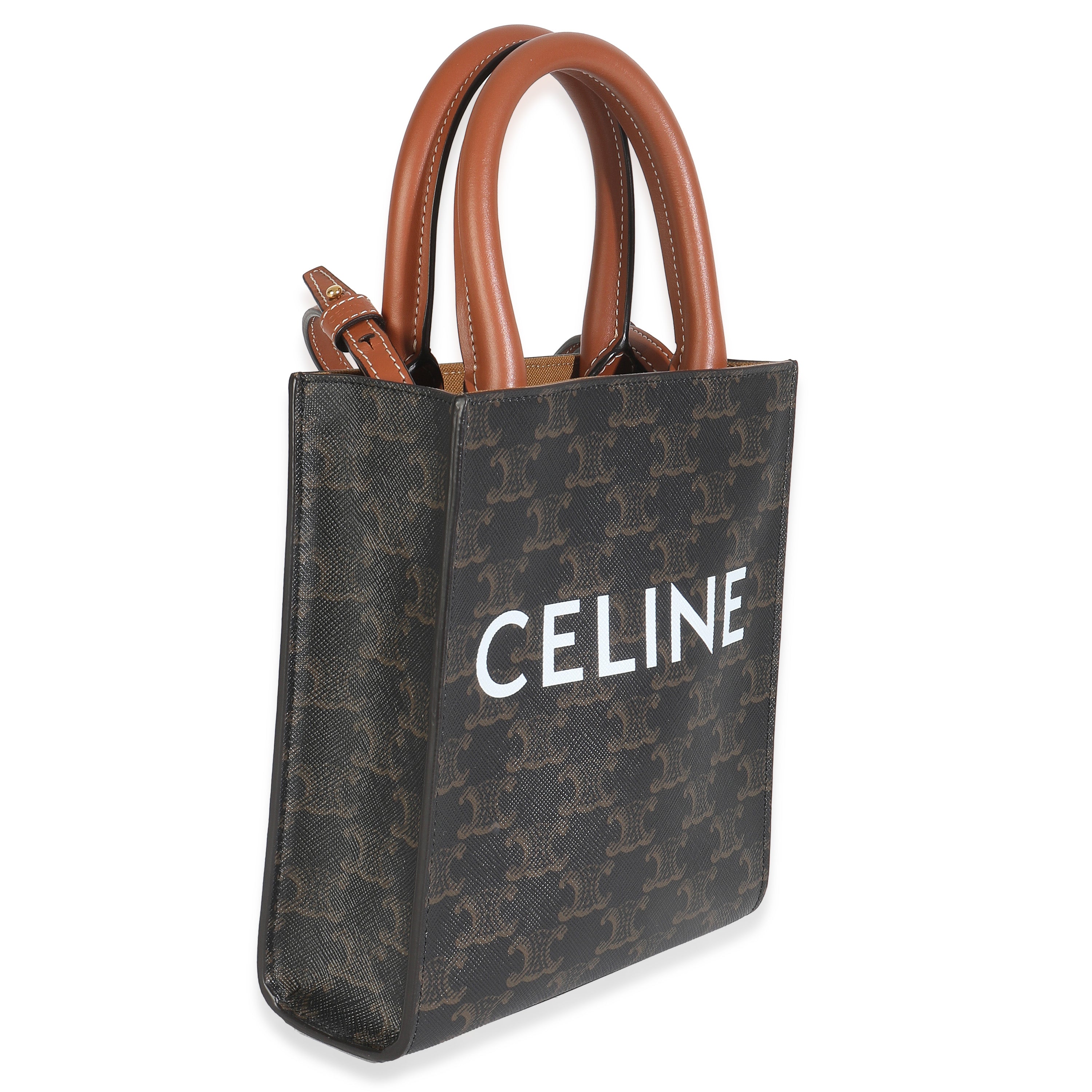 Brown Triomphe Canvas  Mini Vertical Cabas