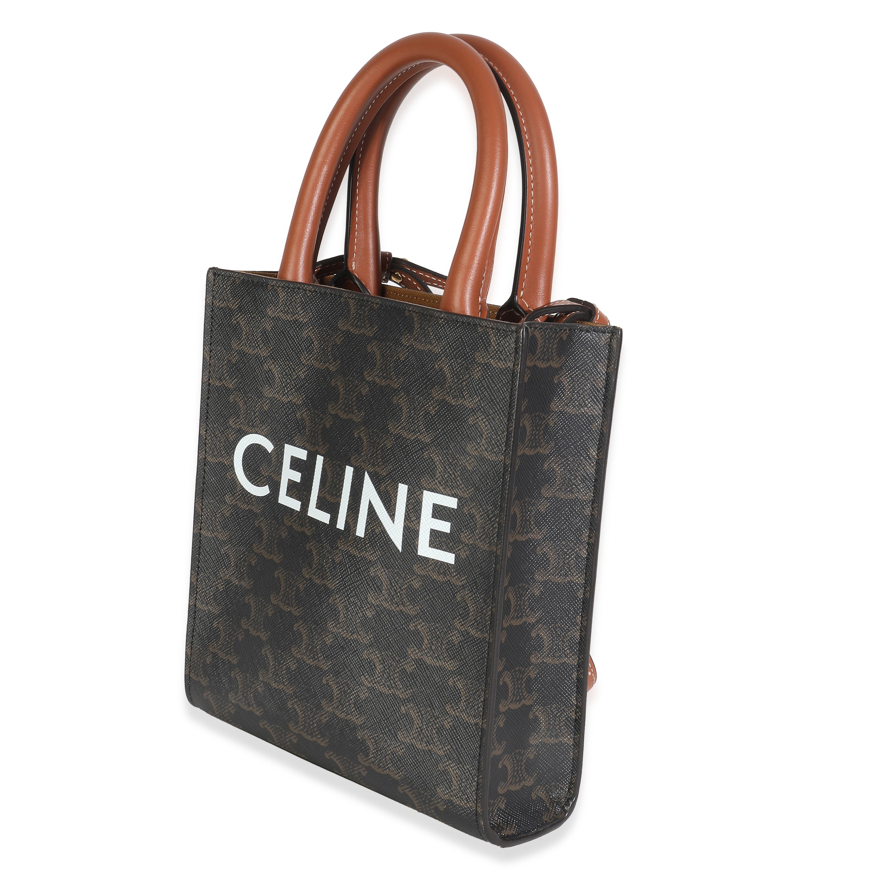 Brown Triomphe Canvas  Mini Vertical Cabas