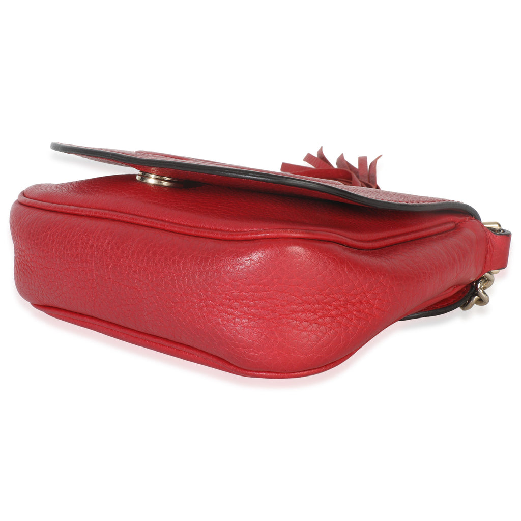 Gucci Red Pebbled Calfskin Interlocking G Small Soho Flap Bag