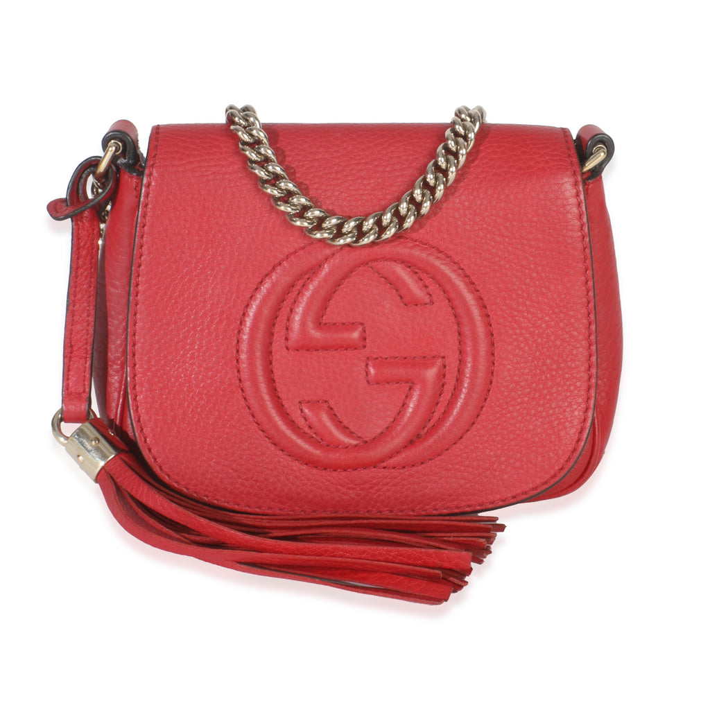 Gucci Red Pebbled Calfskin Interlocking G Small Soho Flap Bag