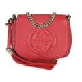 Gucci Red Pebbled Calfskin Interlocking G Small Soho Flap Bag