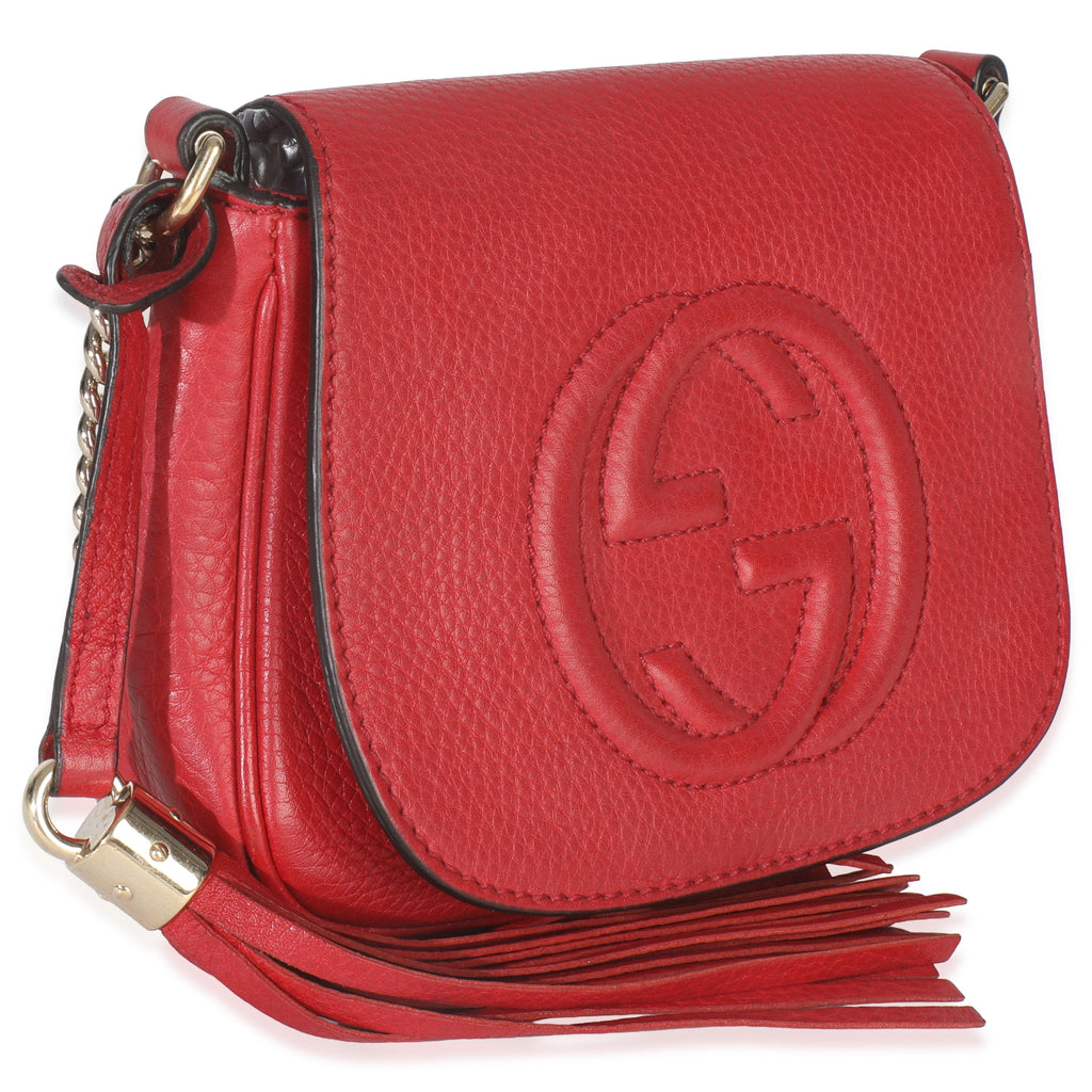 Gucci Red Pebbled Calfskin Interlocking G Small Soho Flap Bag