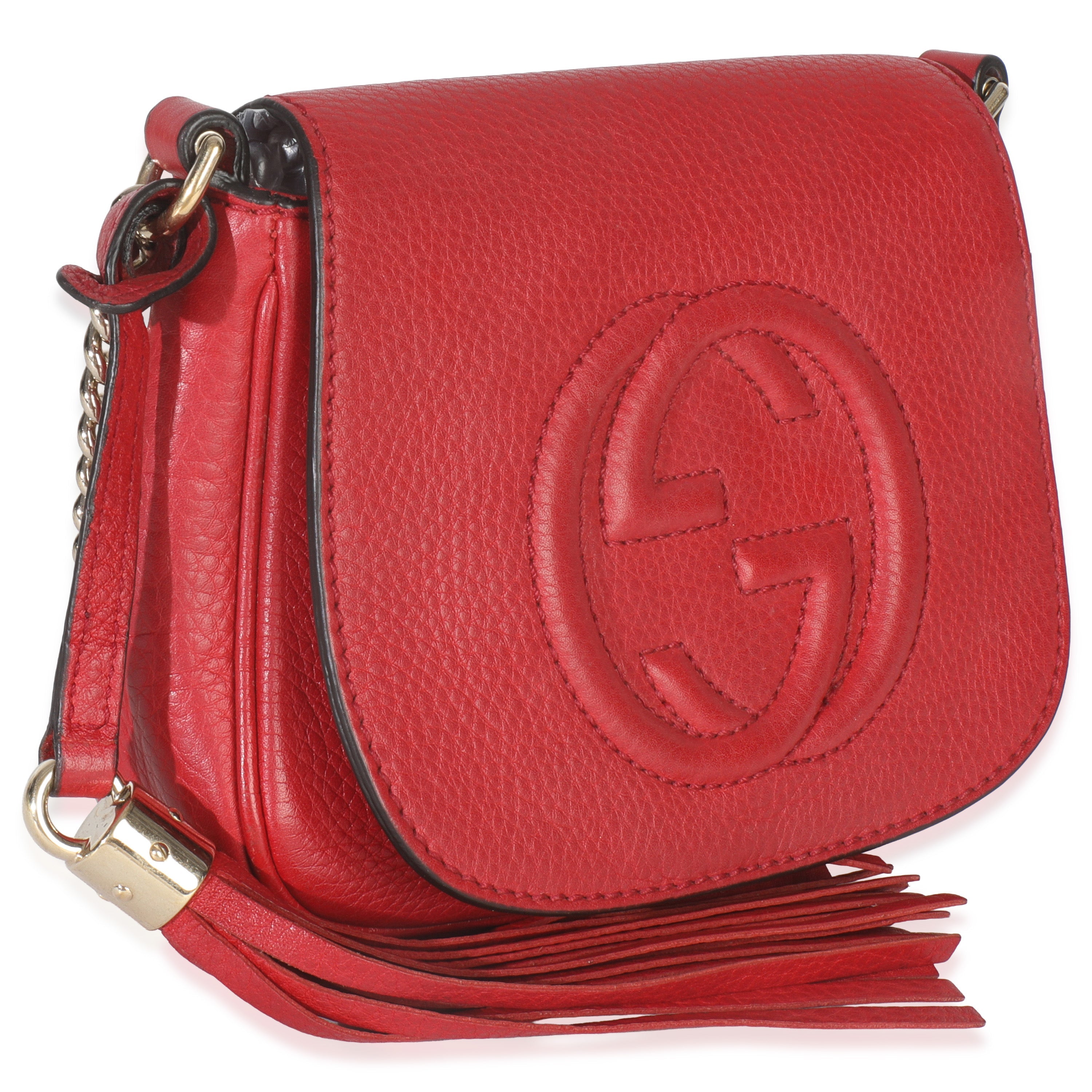 Gucci Red Pebbled Calfskin Interlocking G Small Soho Flap Bag