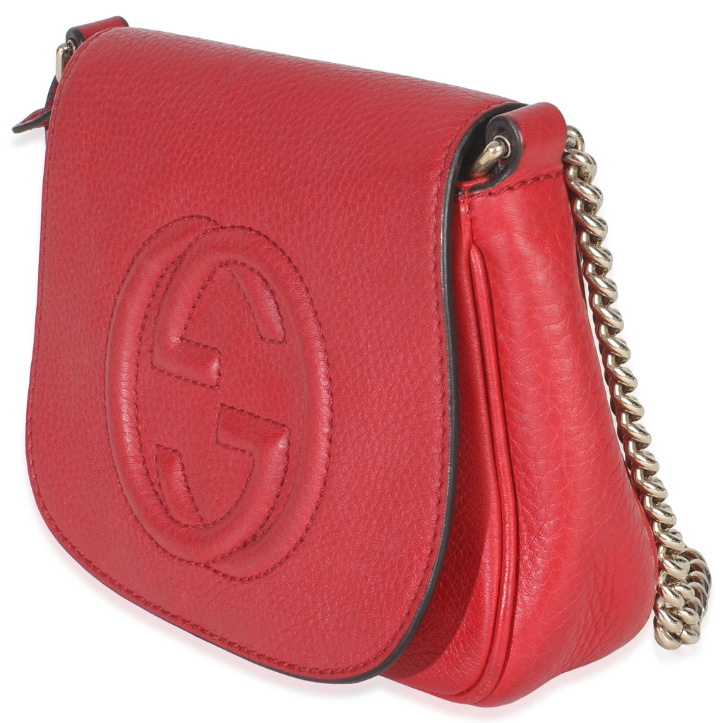 Gucci Red Pebbled Calfskin Interlocking G Small Soho Flap Bag