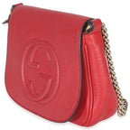 Gucci Red Pebbled Calfskin Interlocking G Small Soho Flap Bag