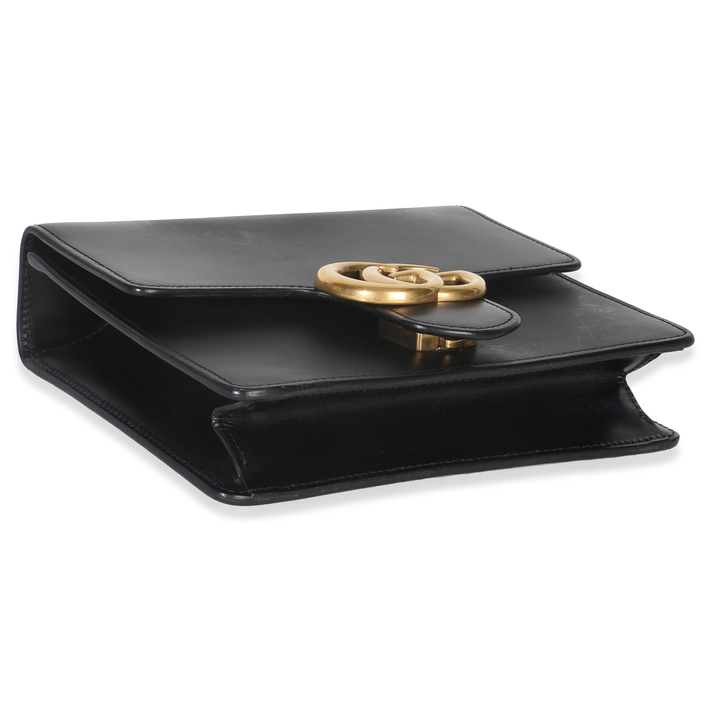 Gucci Black Smooth Calfskin Small GG Marmont Chain Bag