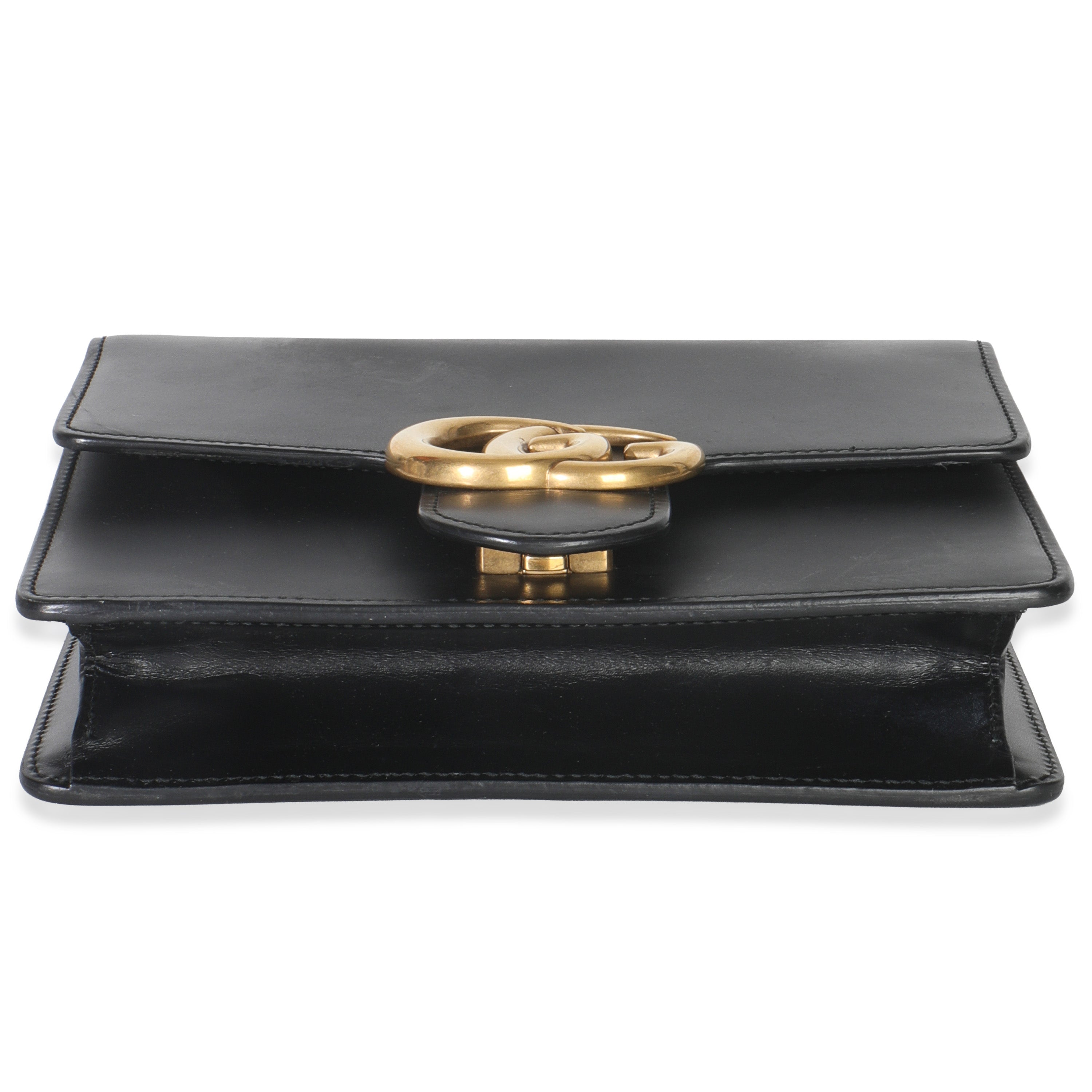 Gucci Black Smooth Calfskin Small GG Marmont Chain Bag