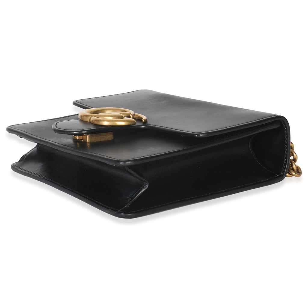 Gucci Black Smooth Calfskin Small GG Marmont Chain Bag